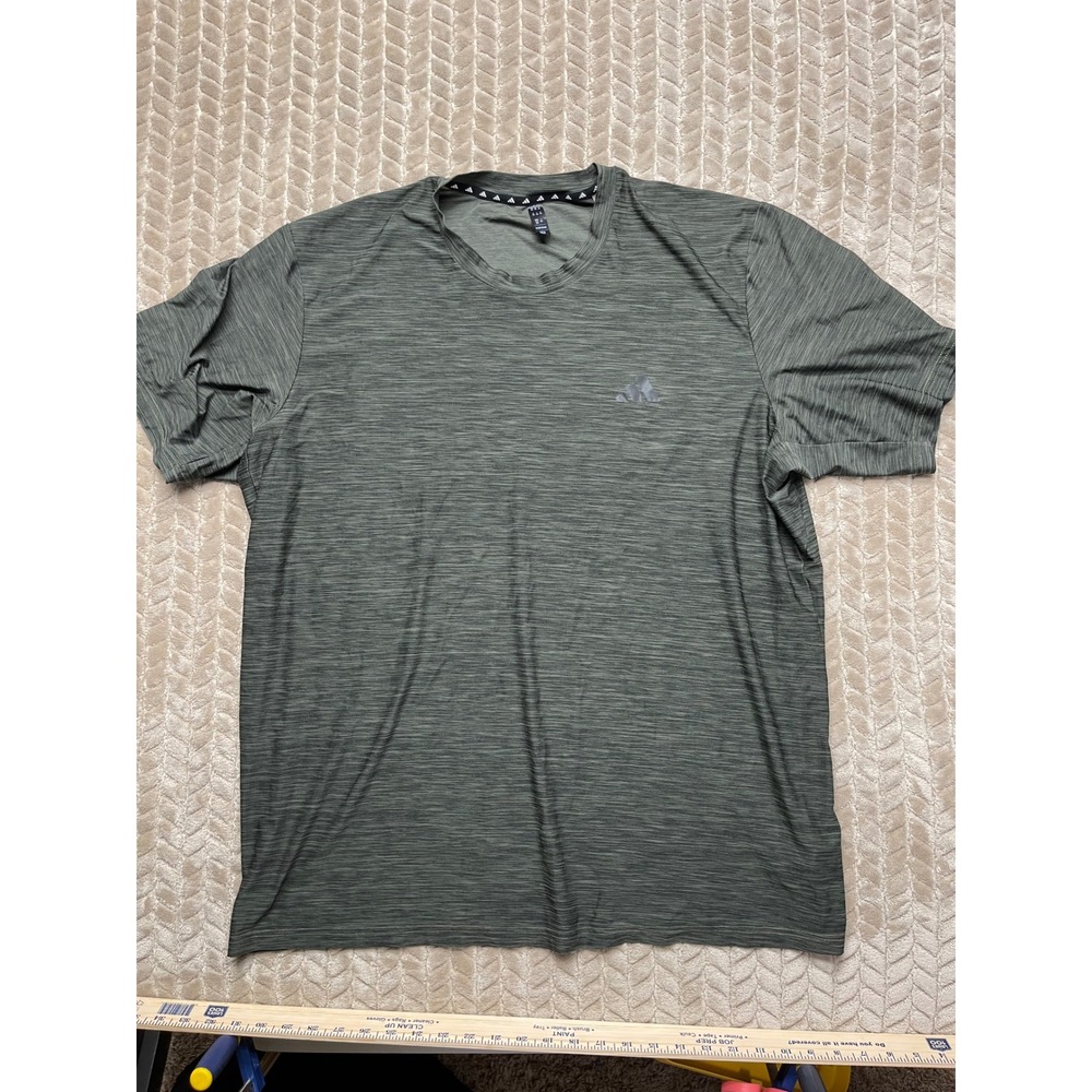 Adidas Mens 2XL Training T-Shirt Olive Green Heather Space Dye‎ IC7415
